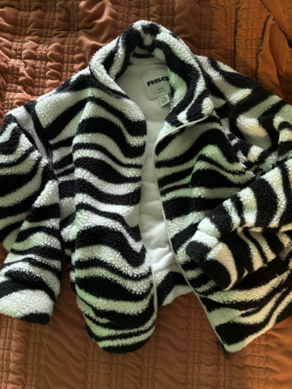 RSQ Black & White Zebra Print Sherpa Jacket